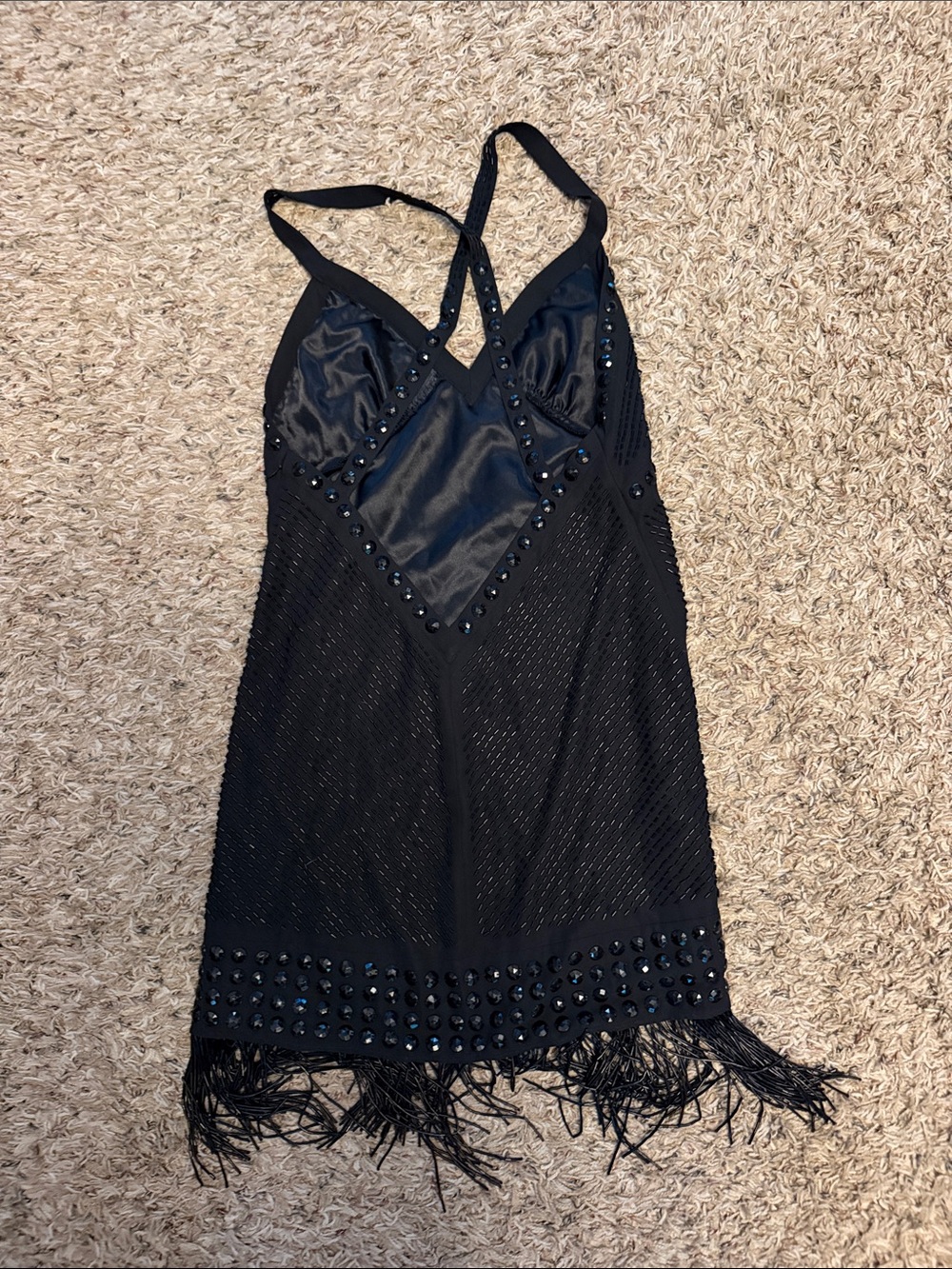 Express Black Beaded Fringe Mini Dress - Picture 4 of 7